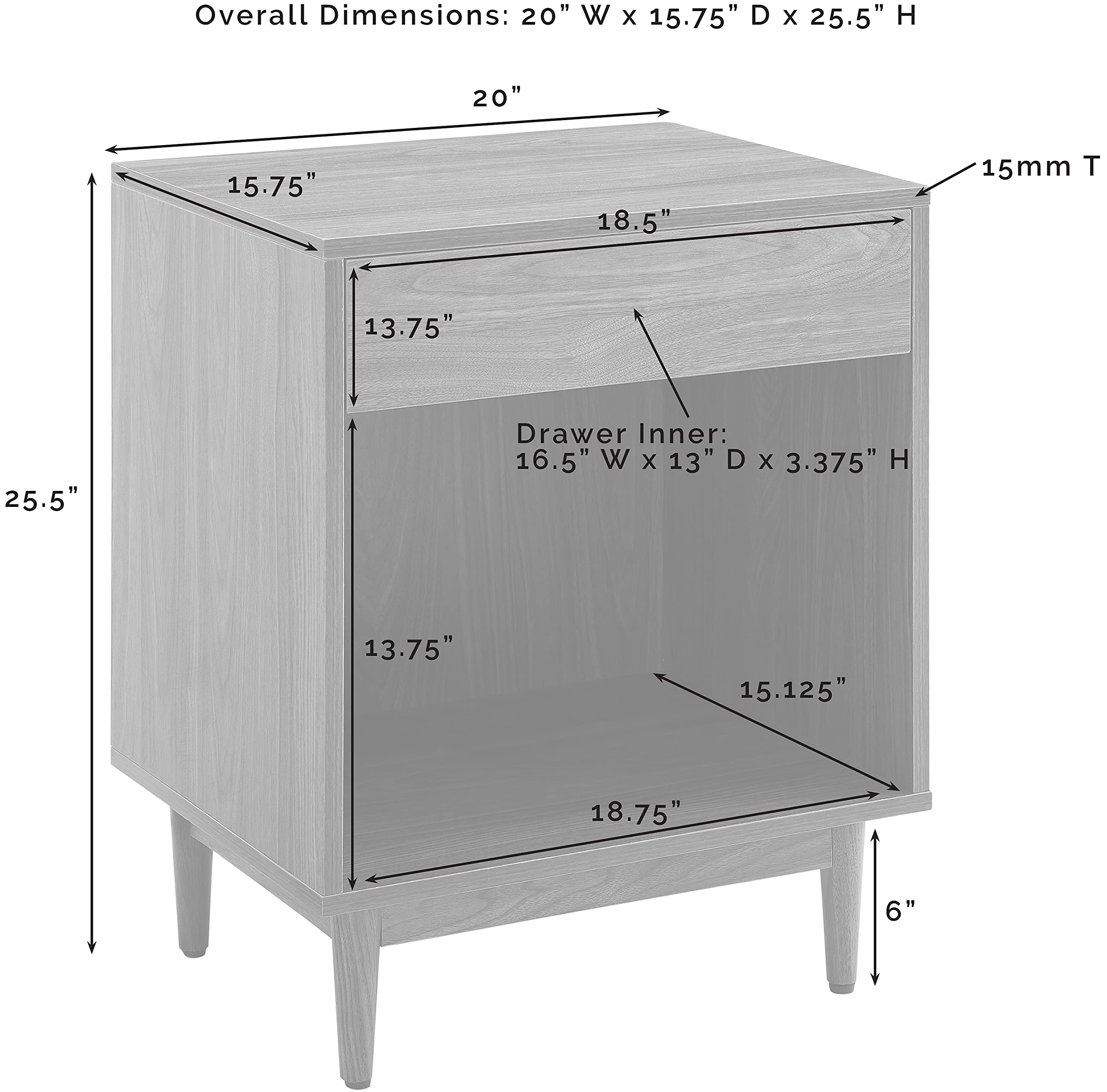 Crosley Furniture Liam End Table and Record Player Stand with Storage for Vinyl Records, Walnut - Image 3