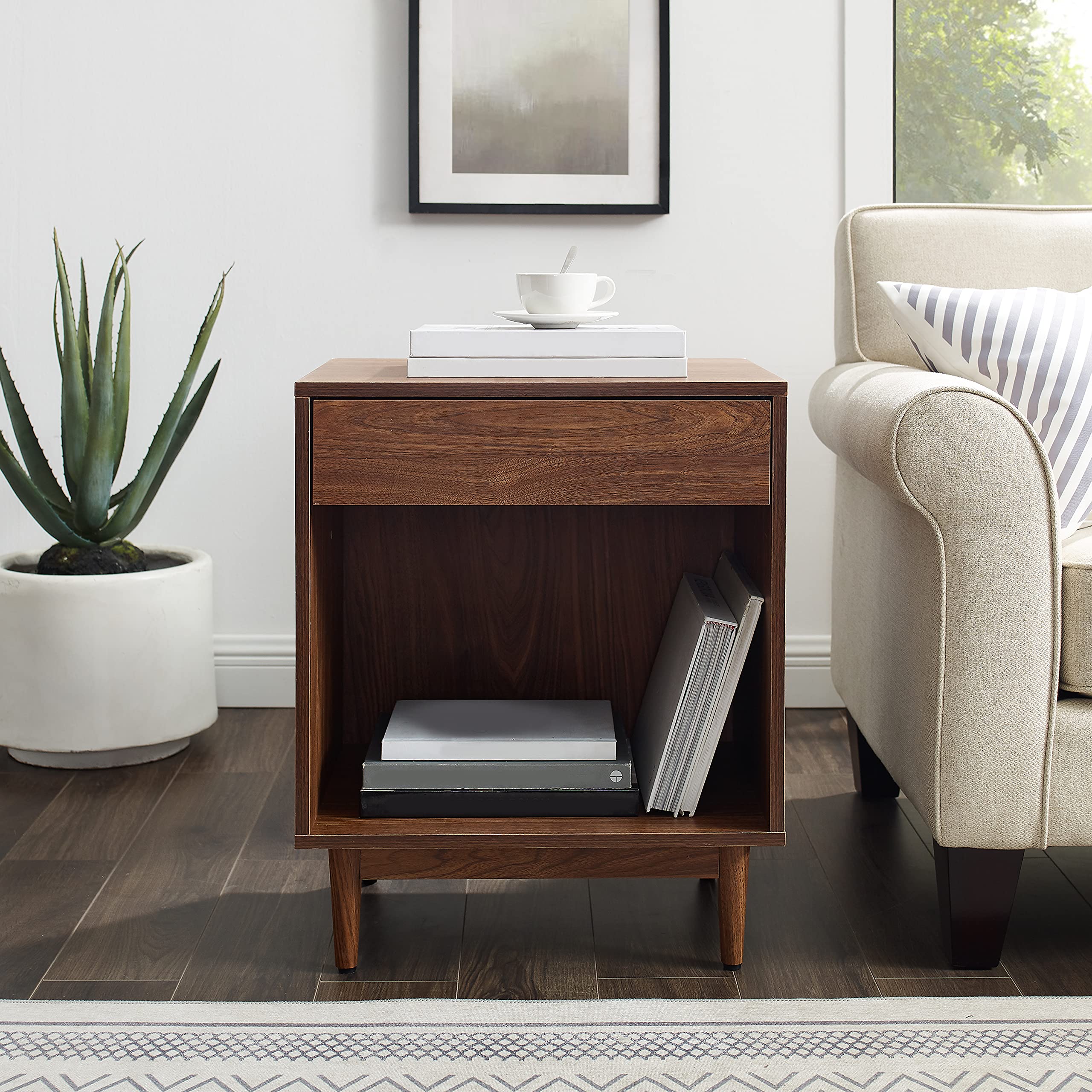 Crosley Furniture Liam End Table and Record Player Stand with Storage for Vinyl Records, Walnut - Image 7