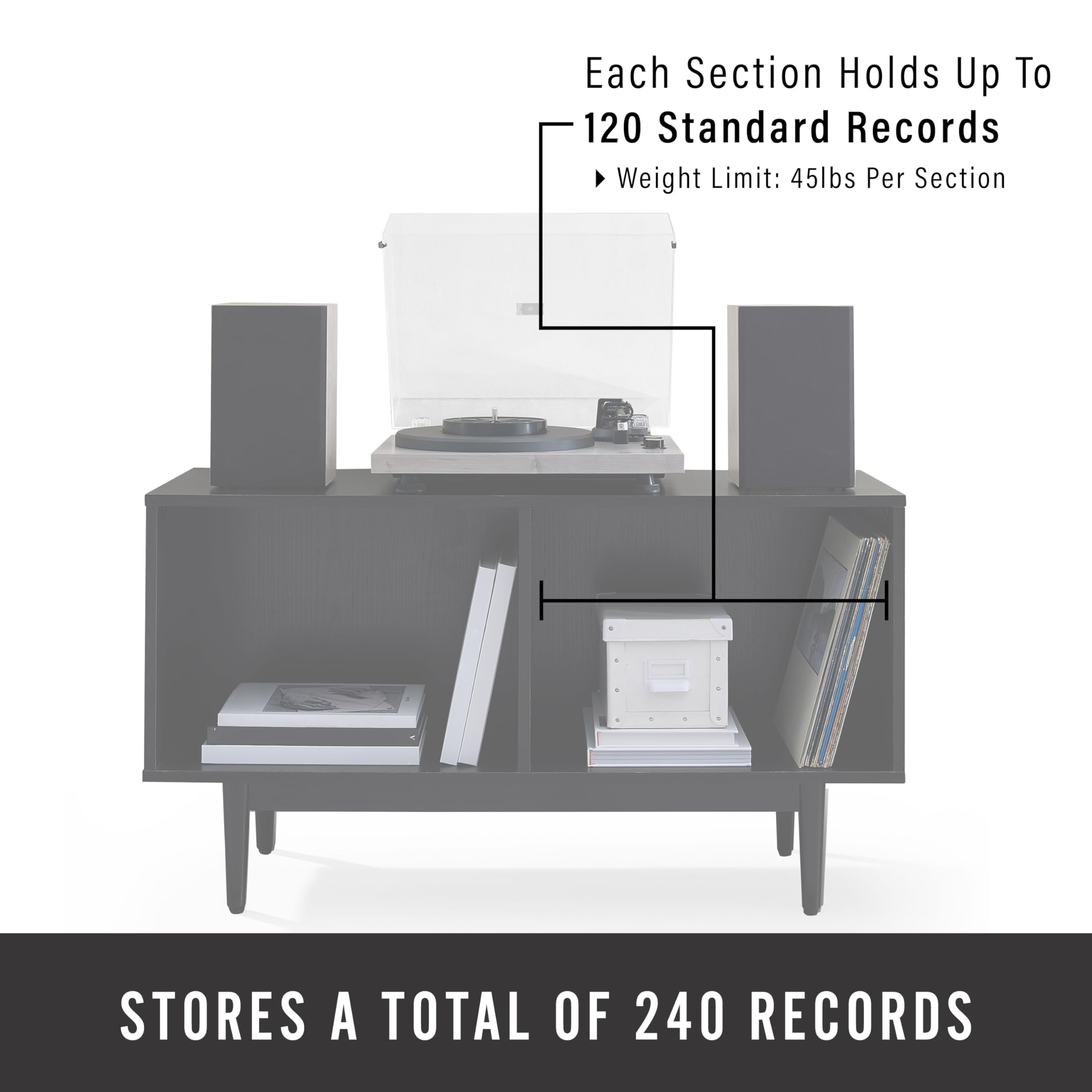 Crosley Furniture Liam Medium Vinyl Record Storage TV Stand and Entertainment Center, Media Console, Black - Image 6