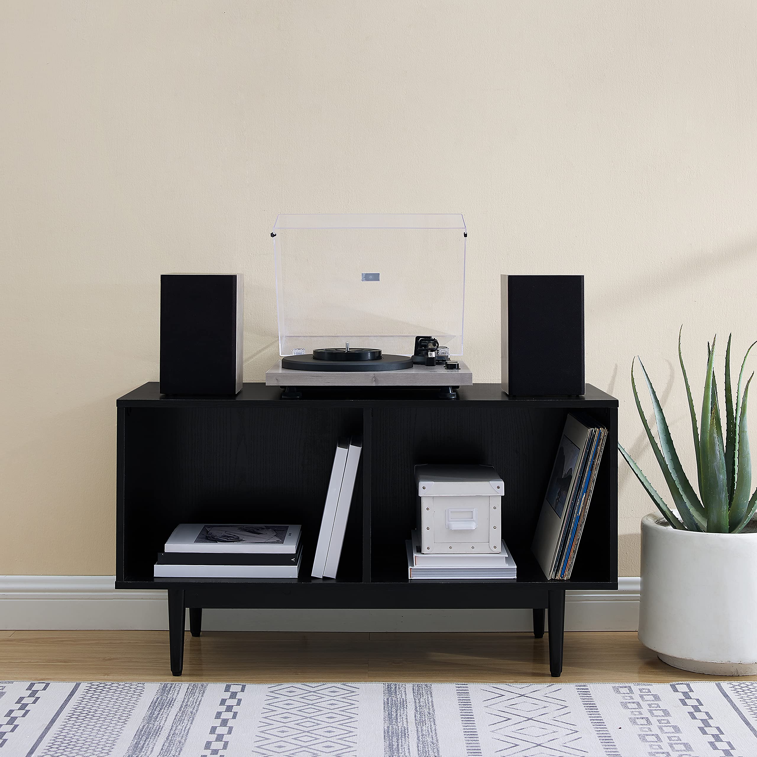 Crosley Furniture Liam Medium Vinyl Record Storage TV Stand and Entertainment Center, Media Console, Black - Image 8