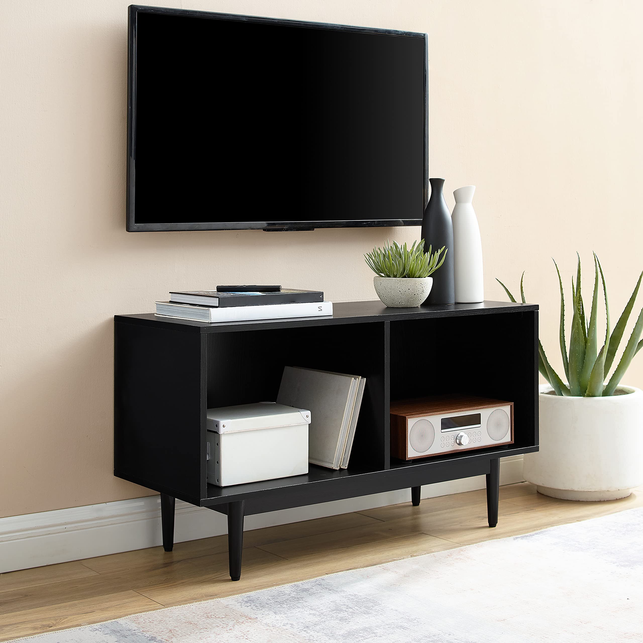 Crosley Furniture Liam Medium Vinyl Record Storage TV Stand and Entertainment Center, Media Console, Black - Image 9