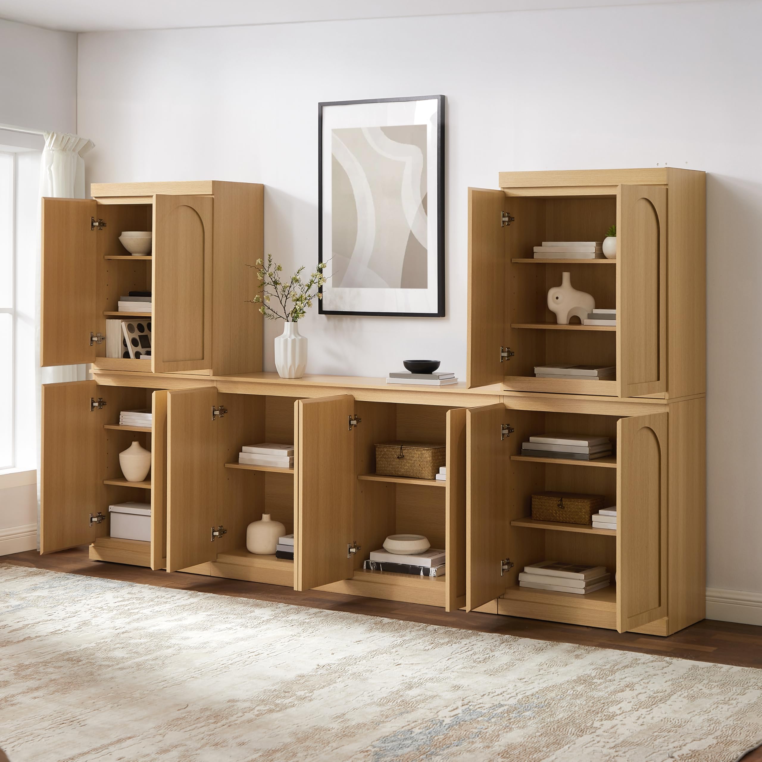 Crosley Furniture Marco 3-Piece Modern Entertainment Center, TV Stand Console, Storage Cabinets and Shelves, Ash - Image 9