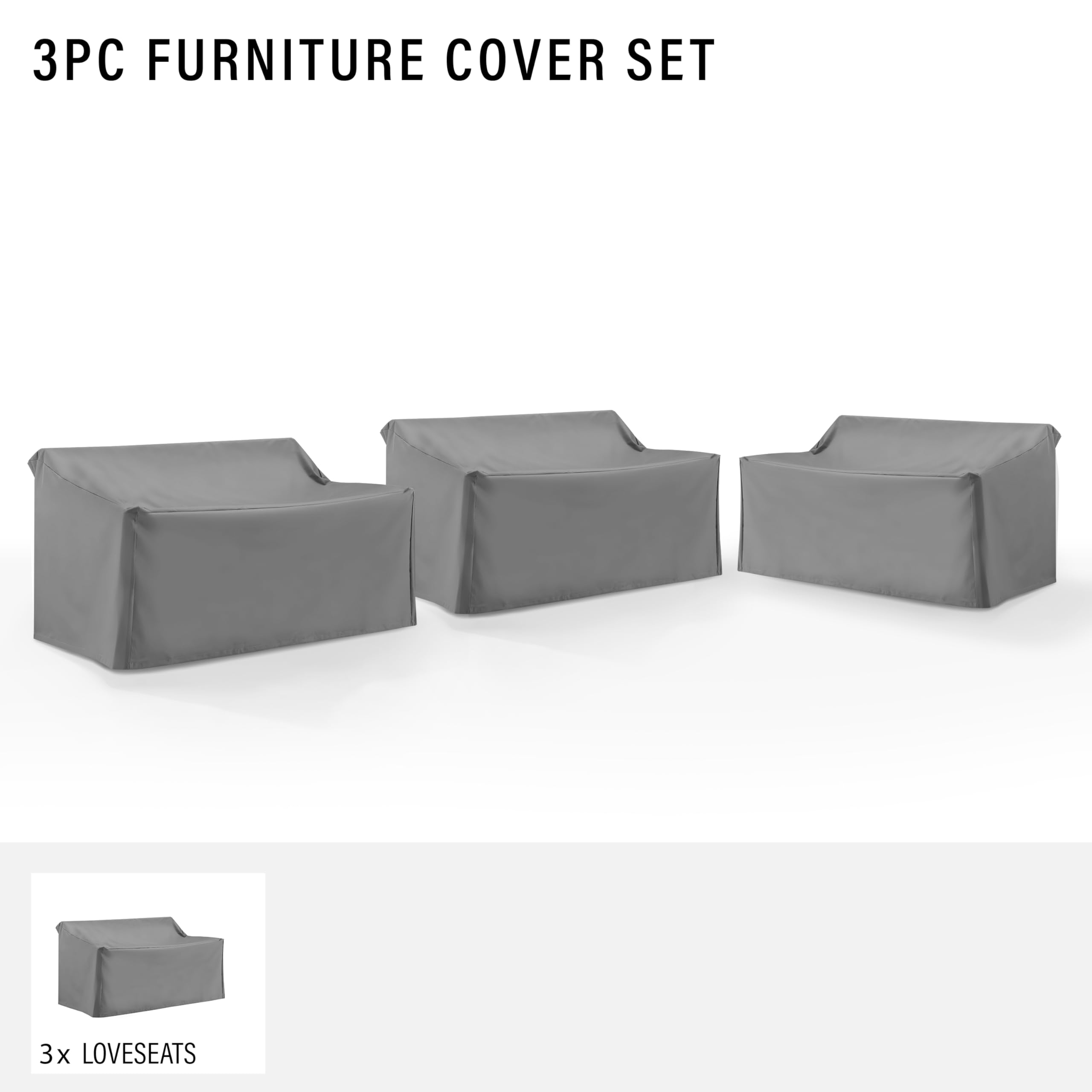 Crosley Furniture Patio Furniture Covers, Waterproof 3-Piece Outdoor Sectional Loveseat Cover Set, Gray - Image 4