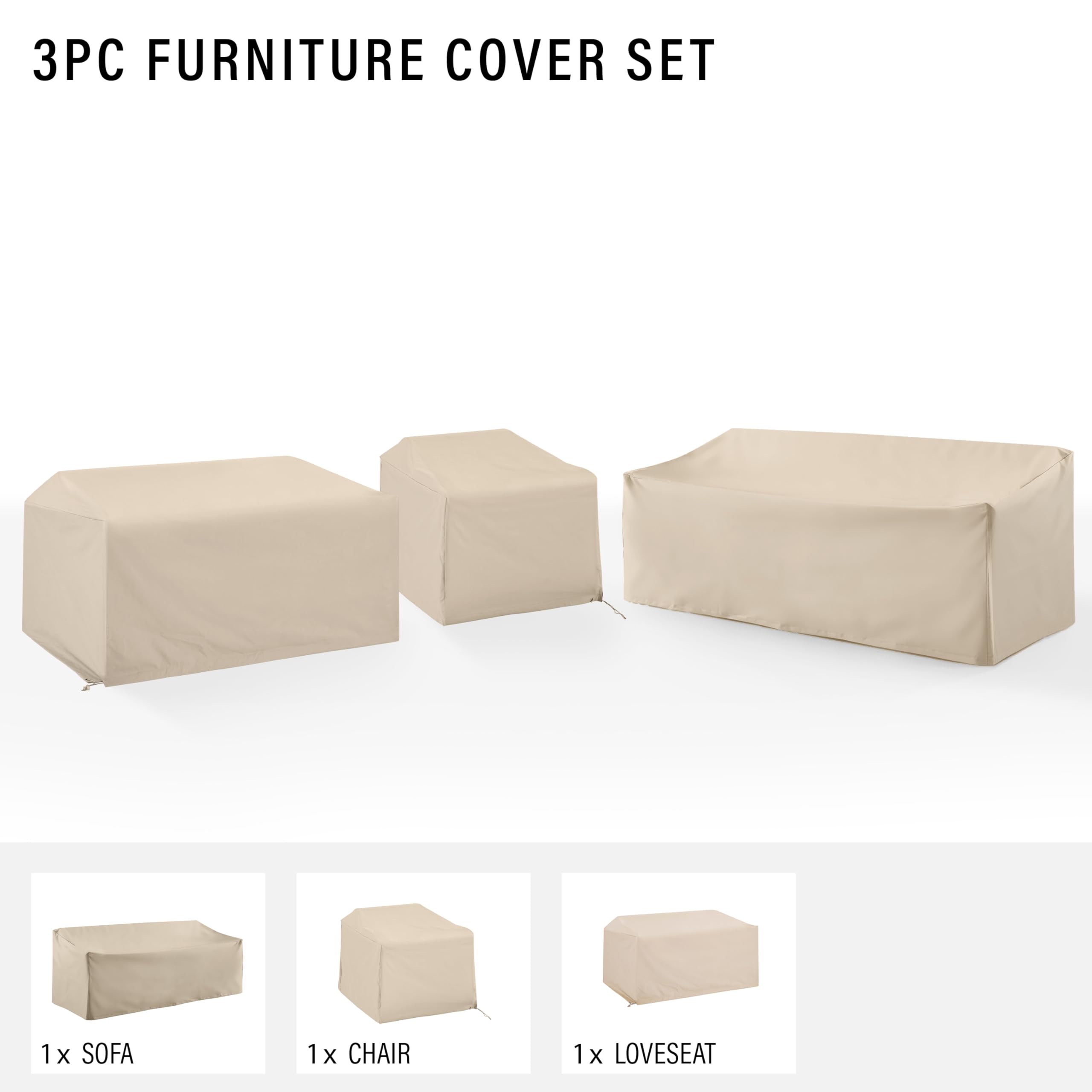 Crosley Furniture Patio Furniture Covers, Waterproof 3-Piece Cover Set for Outdoor Sectional Sofa Sets, Tan - Image 4