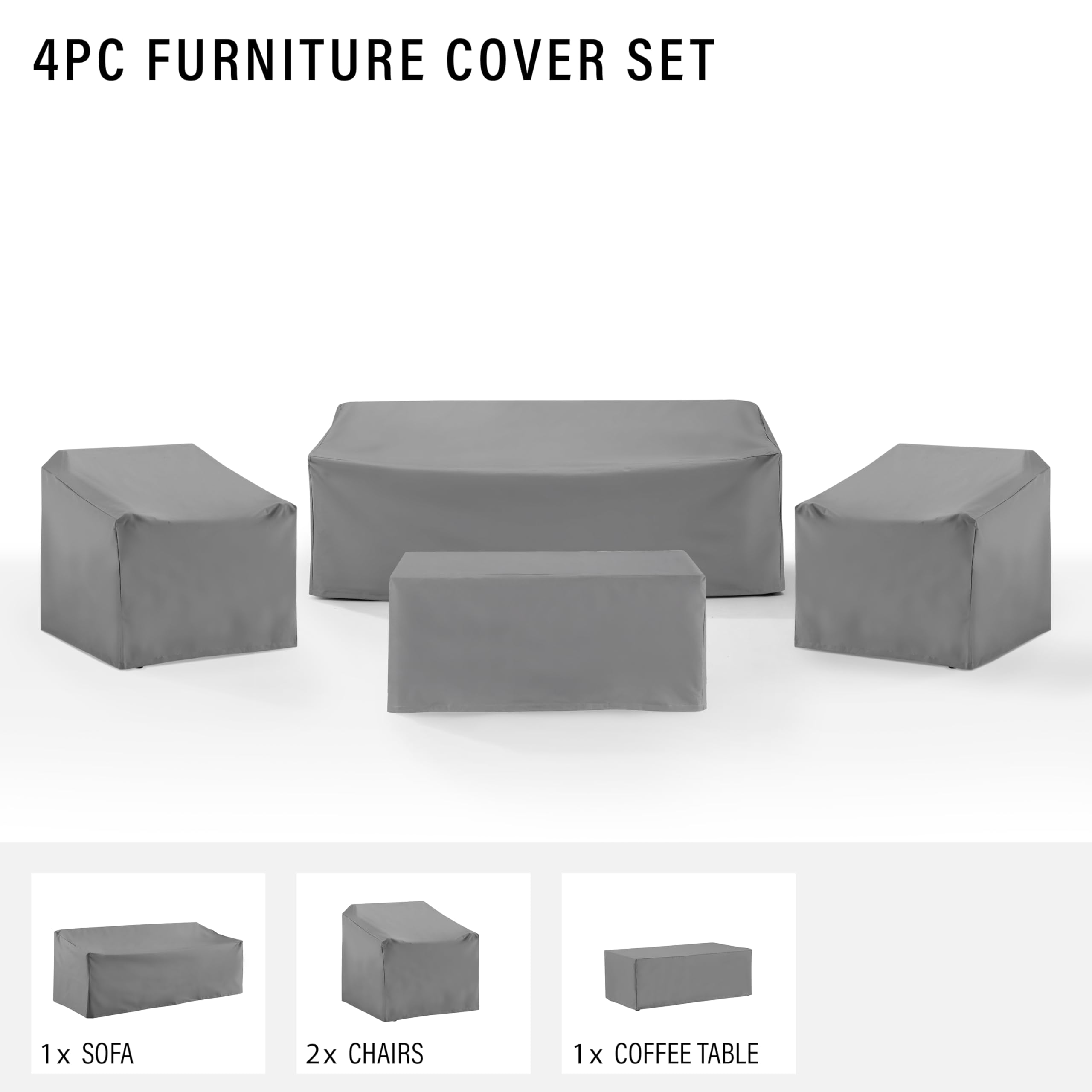 Crosley Furniture Patio Furniture Covers, Waterproof 4-Piece Cover Set for Outdoor Chairs, Sofa, Table, Gray - Image 4