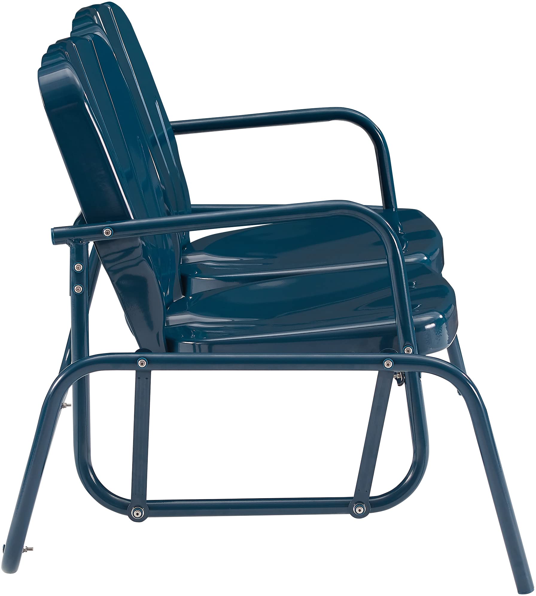 Crosley Furniture Ridgeland Retro Metal Outdoor Loveseat Glider, 2-Person Rocking Patio Bench for Porch, Navy Gloss - Image 6