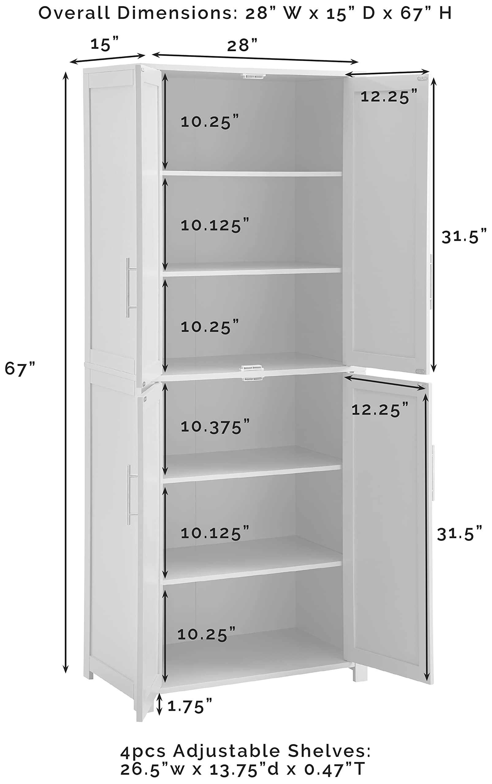 Crosley Furniture Savannah Tall Pantry Storage Cabinet with Shelves, Kitchen, Dining, or Laundry Room, White - Image 3