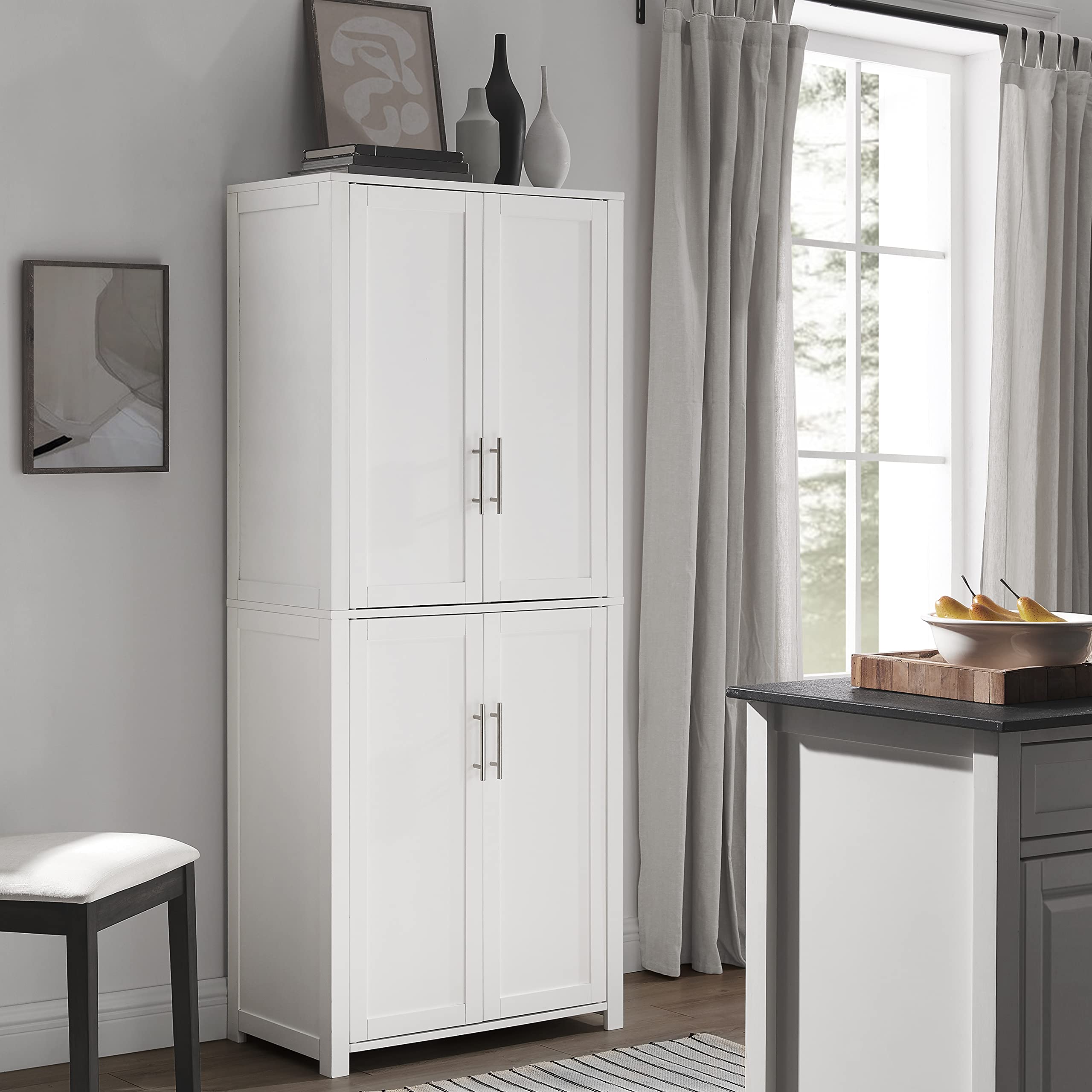 Crosley Furniture Savannah Tall Pantry Storage Cabinet with Shelves, Kitchen, Dining, or Laundry Room, White - Image 9