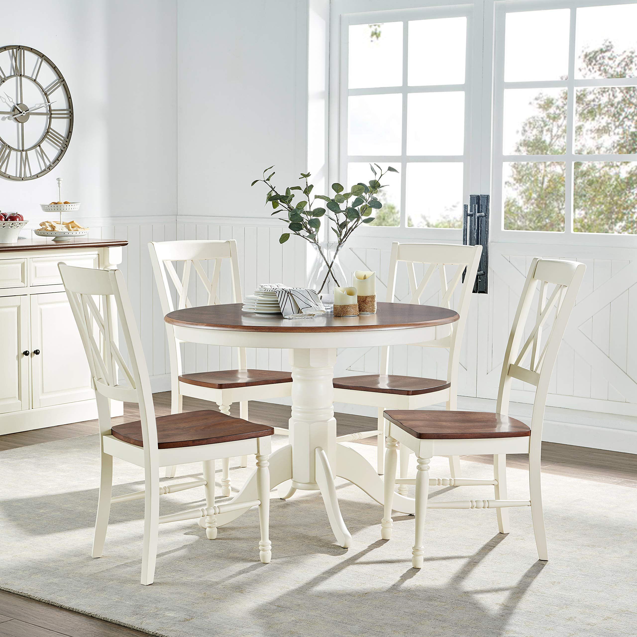Crosley Furniture Shelby 5-Piece Traditional Round Dining Table Set for 4, Distressed White - Image 6