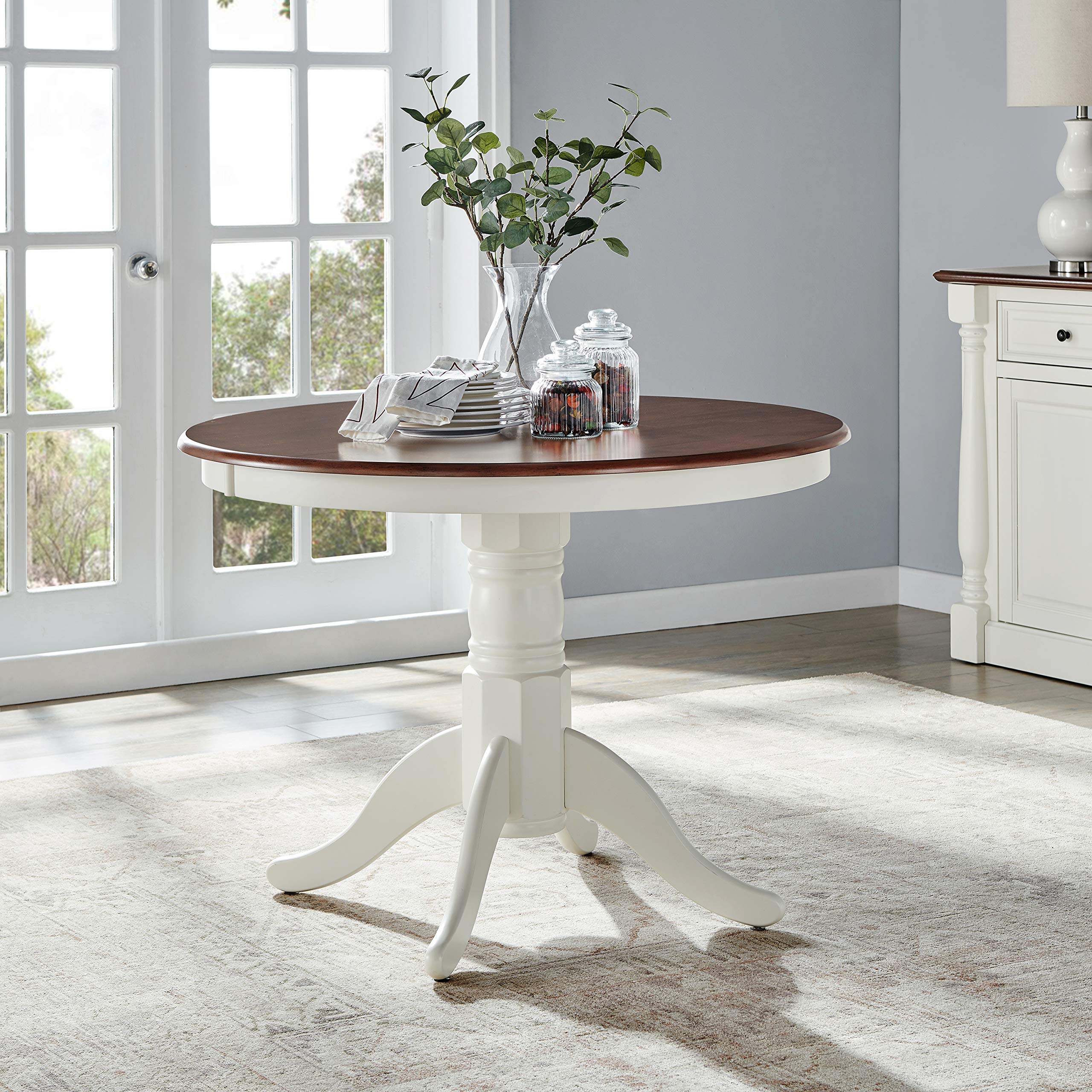 Crosley Furniture Shelby 5-Piece Traditional Round Dining Table Set for 4, Distressed White - Image 7