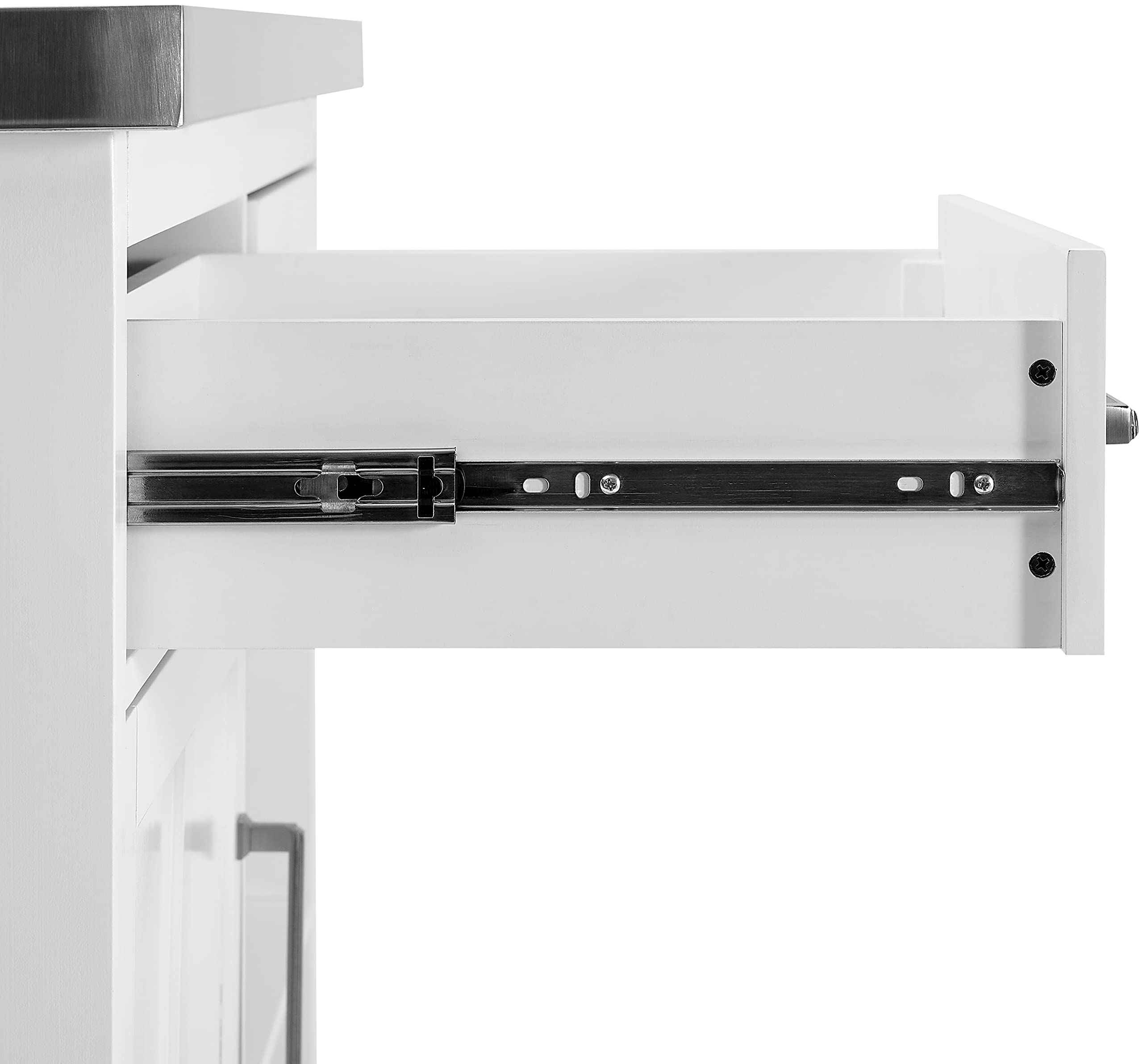 Crosley Furniture Silvia Stainless Steel Top Kitchen Island, Microwave Stand, Coffee Bar, with Shelves, White - Image 10