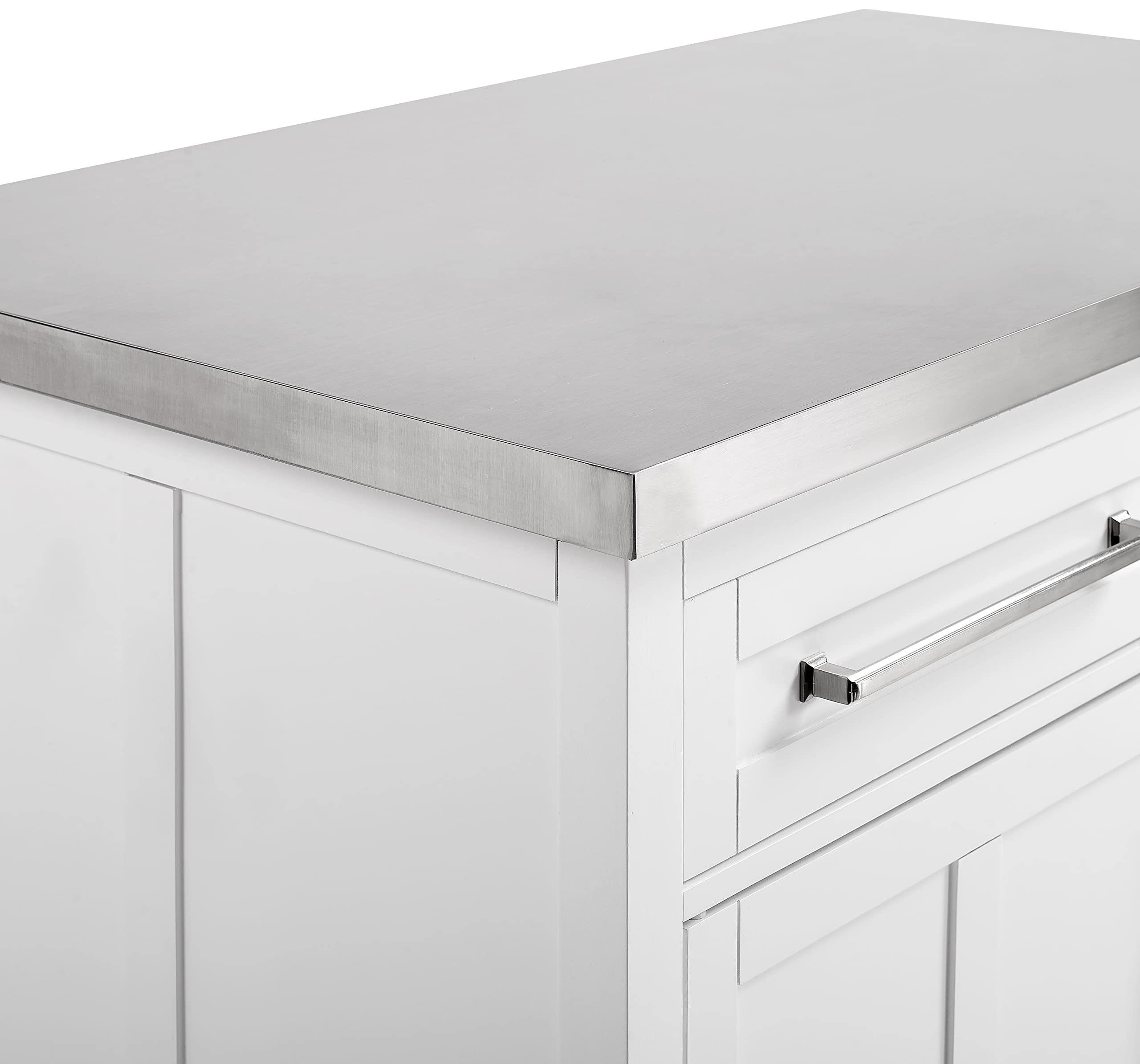 Crosley Furniture Silvia Stainless Steel Top Kitchen Island, Microwave Stand, Coffee Bar, with Shelves, White - Image 11