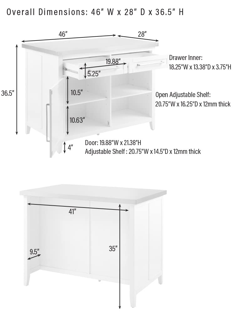 Crosley Furniture Silvia Stainless Steel Top Kitchen Island, Microwave Stand, Coffee Bar, with Shelves, White - Image 6