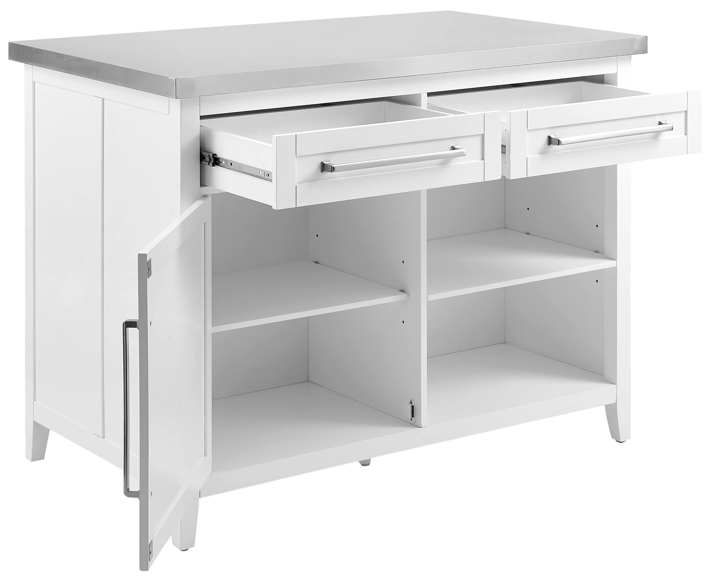 Crosley Furniture Silvia Stainless Steel Top Kitchen Island, Microwave Stand, Coffee Bar, with Shelves, White - Image 9