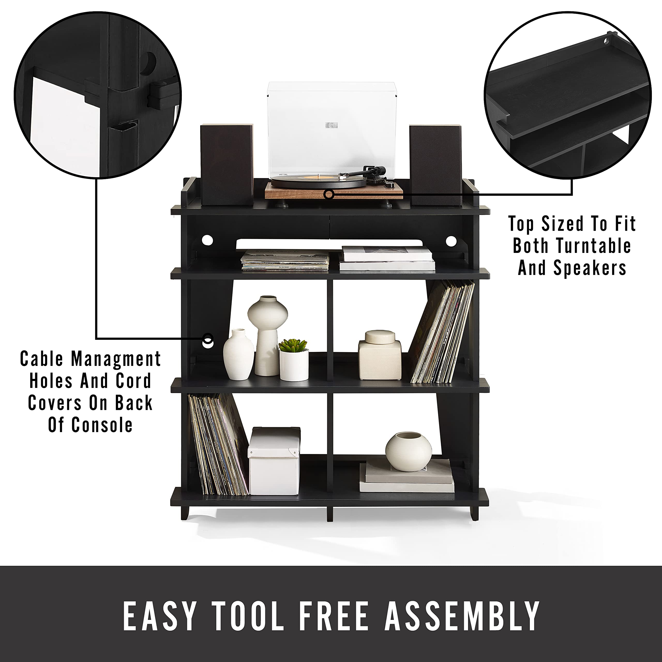 Crosley Furniture Soho Media Console, Record Player Stand with Vinyl Storage, Modern Home Organizer, Black - Image 6