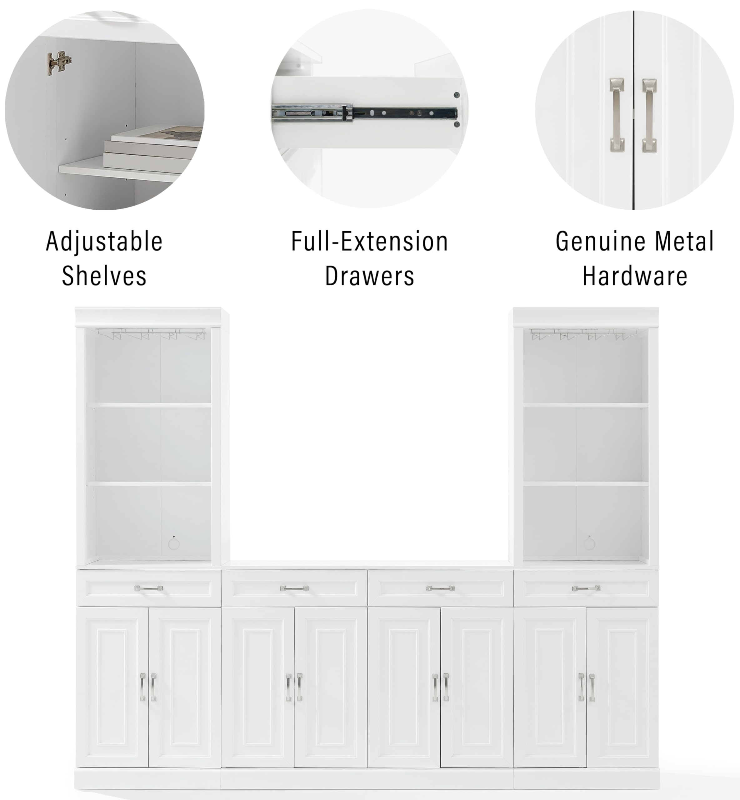 Crosley Furniture Stanton 2-Piece Wine, Liquor, Coffee Bar Cabinet Set with Sideboard and Storage Shelves, White - Image 6