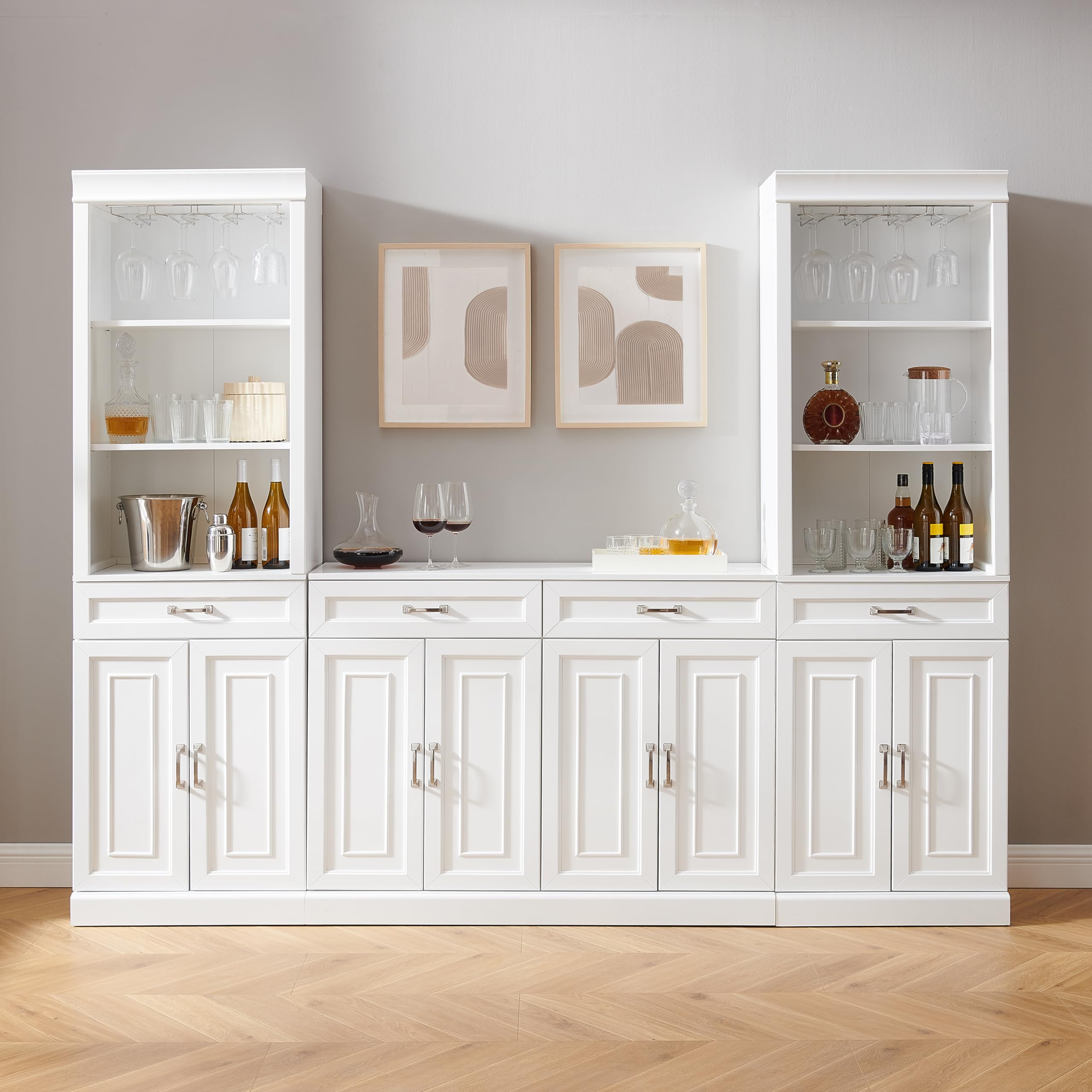 Crosley Furniture Stanton 2-Piece Wine, Liquor, Coffee Bar Cabinet Set with Sideboard and Storage Shelves, White - Image 7