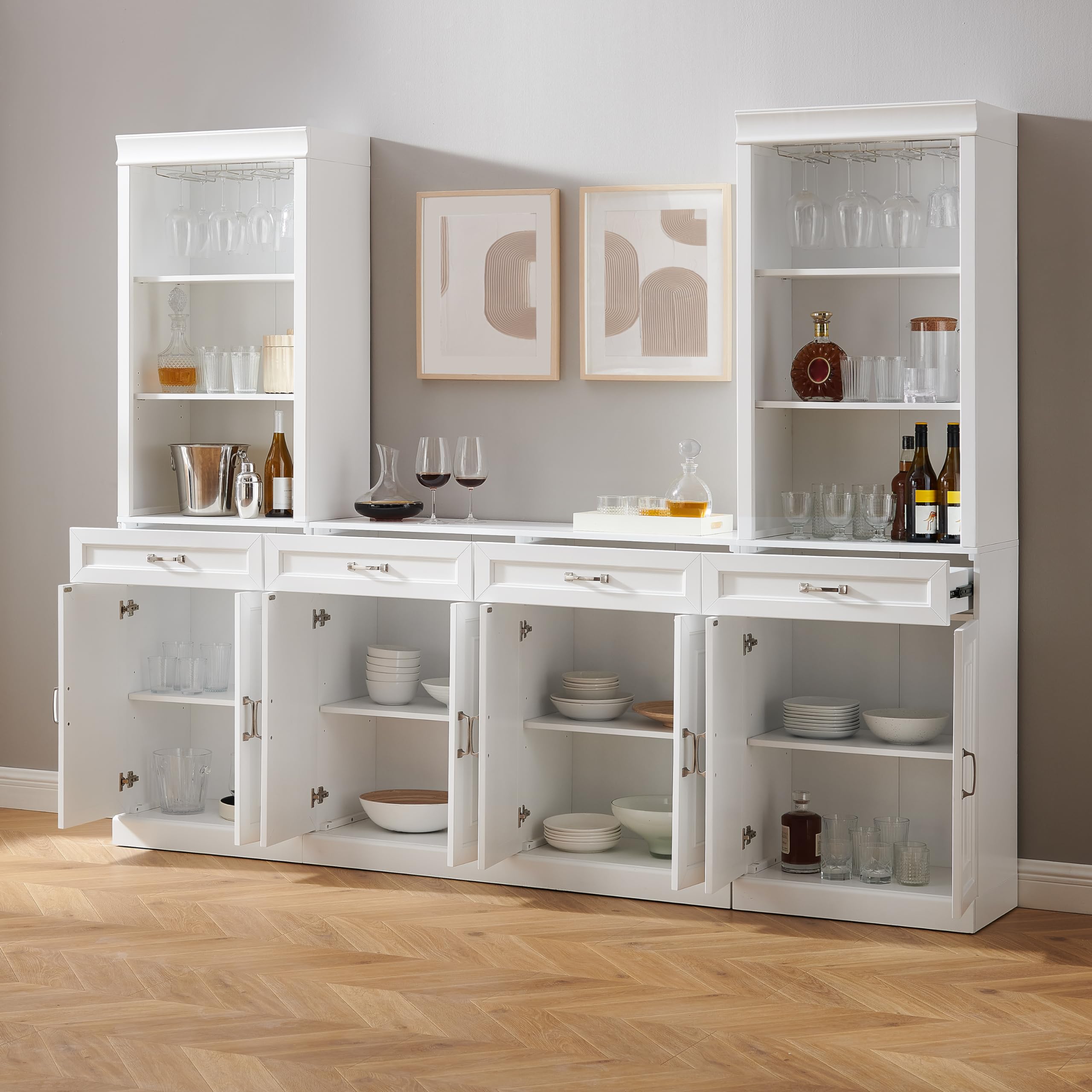 Crosley Furniture Stanton 2-Piece Wine, Liquor, Coffee Bar Cabinet Set with Sideboard and Storage Shelves, White - Image 8