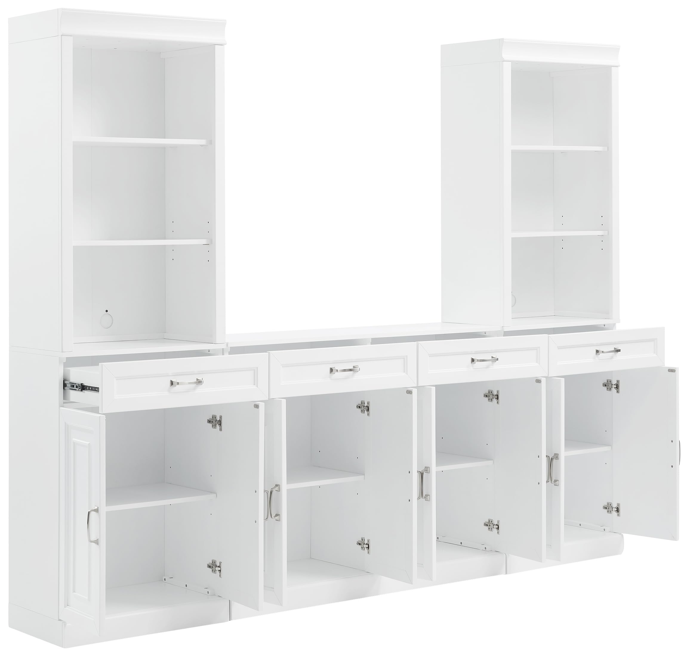 Crosley Furniture Stanton 3-Piece Sideboard and Storage Bookcase Set, Bookshelf Cabinet with Buffet, White - Image 5