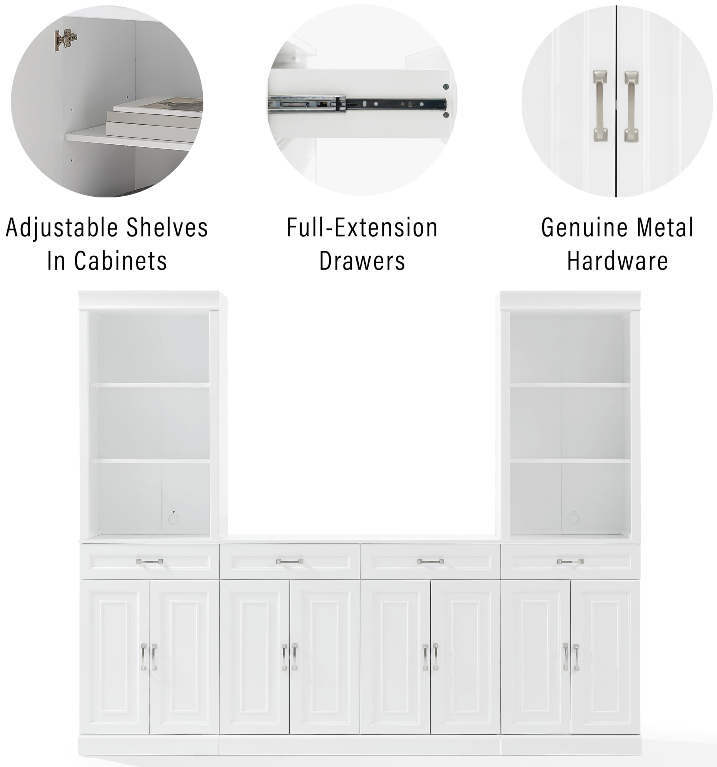 Crosley Furniture Stanton 3-Piece Sideboard and Storage Bookcase Set, Bookshelf Cabinet with Buffet, White - Image 6