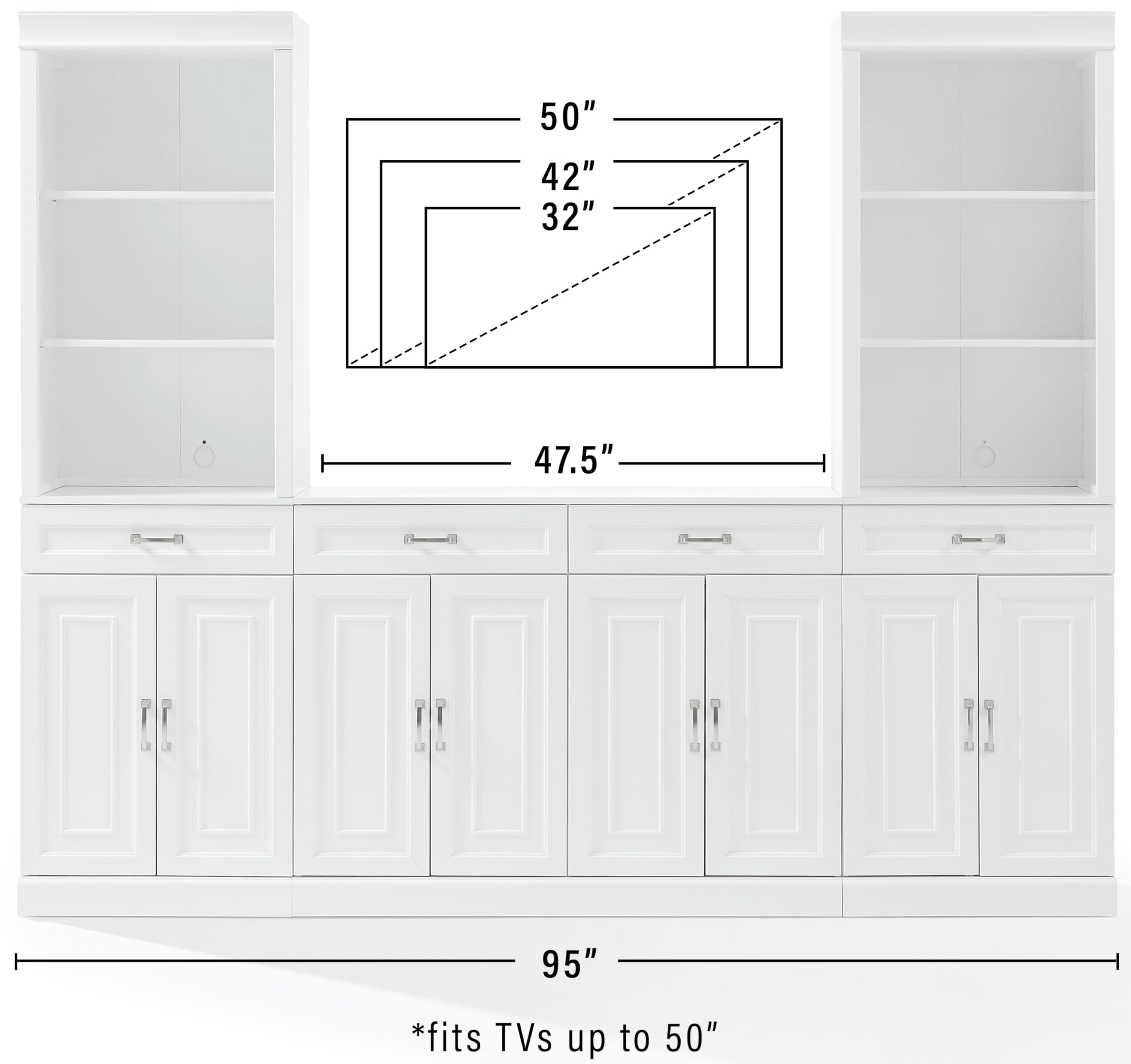 Crosley Furniture Stanton 3-Piece Sideboard and Storage Bookcase Set, Bookshelf Cabinet with Buffet, White - Image 9