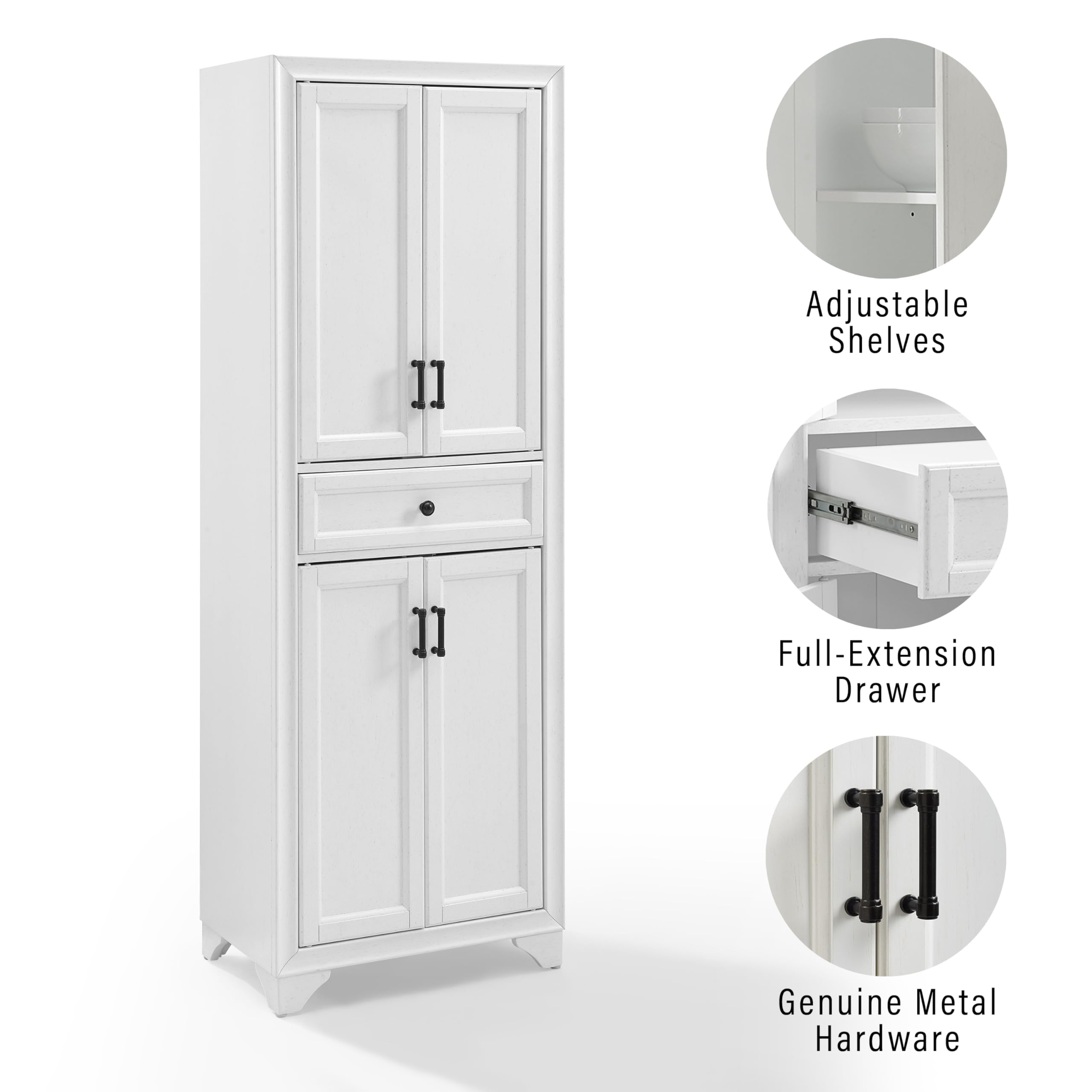 Crosley Furniture Tara Pantry Storage Cabinet with Shelves, Kitchen, Dining, or Laundry Room, Distressed White - Image 4