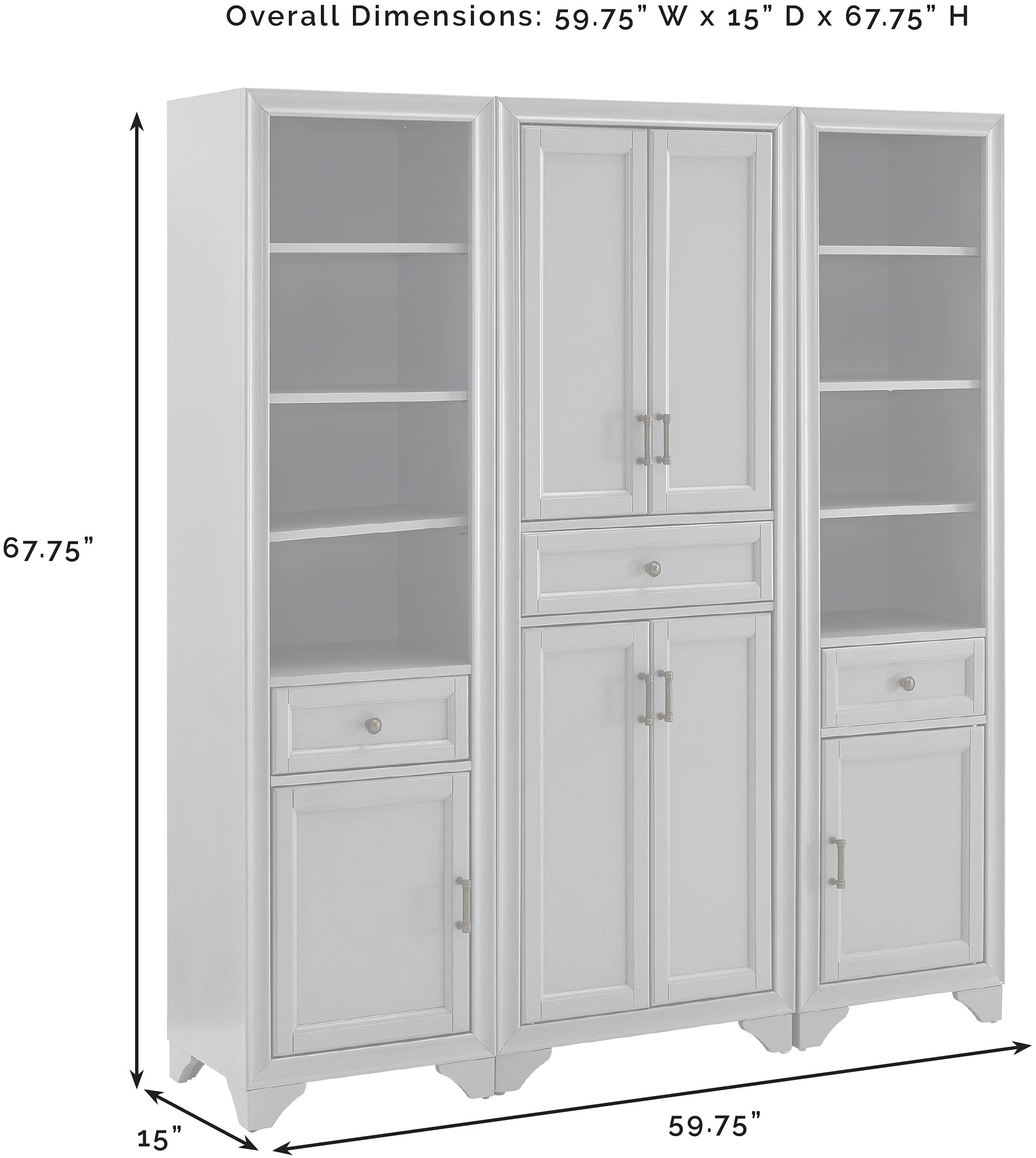 Crosley Furniture Tara 3-Piece Pantry Storage Cabinet Set with Shelves, Kitchen, Dining, or Laundry Room, Distressed Gray - Image 4