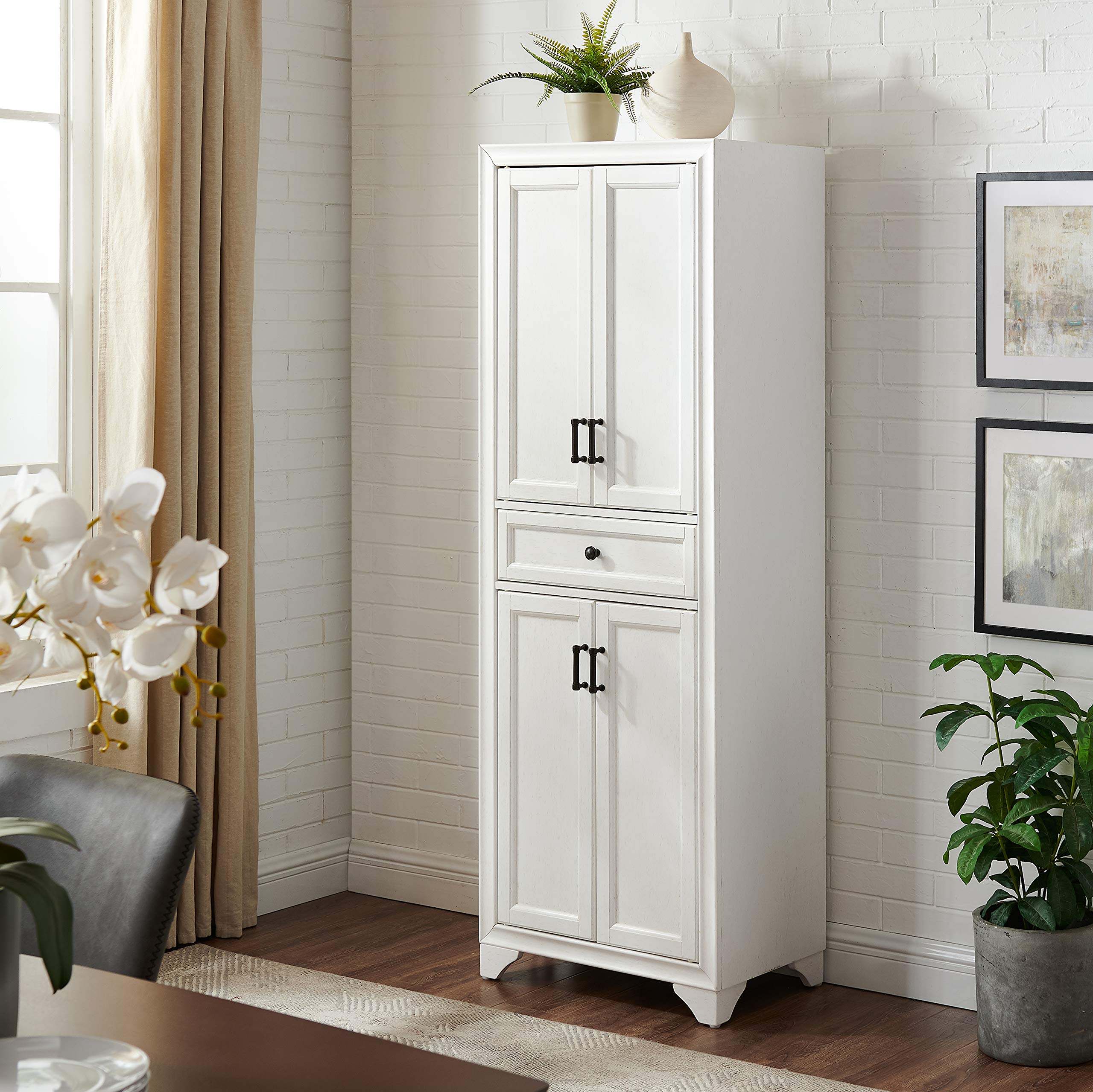 Crosley Furniture Tara Pantry Storage Cabinet with Shelves, Kitchen, Dining, or Laundry Room, Distressed White - Image 12