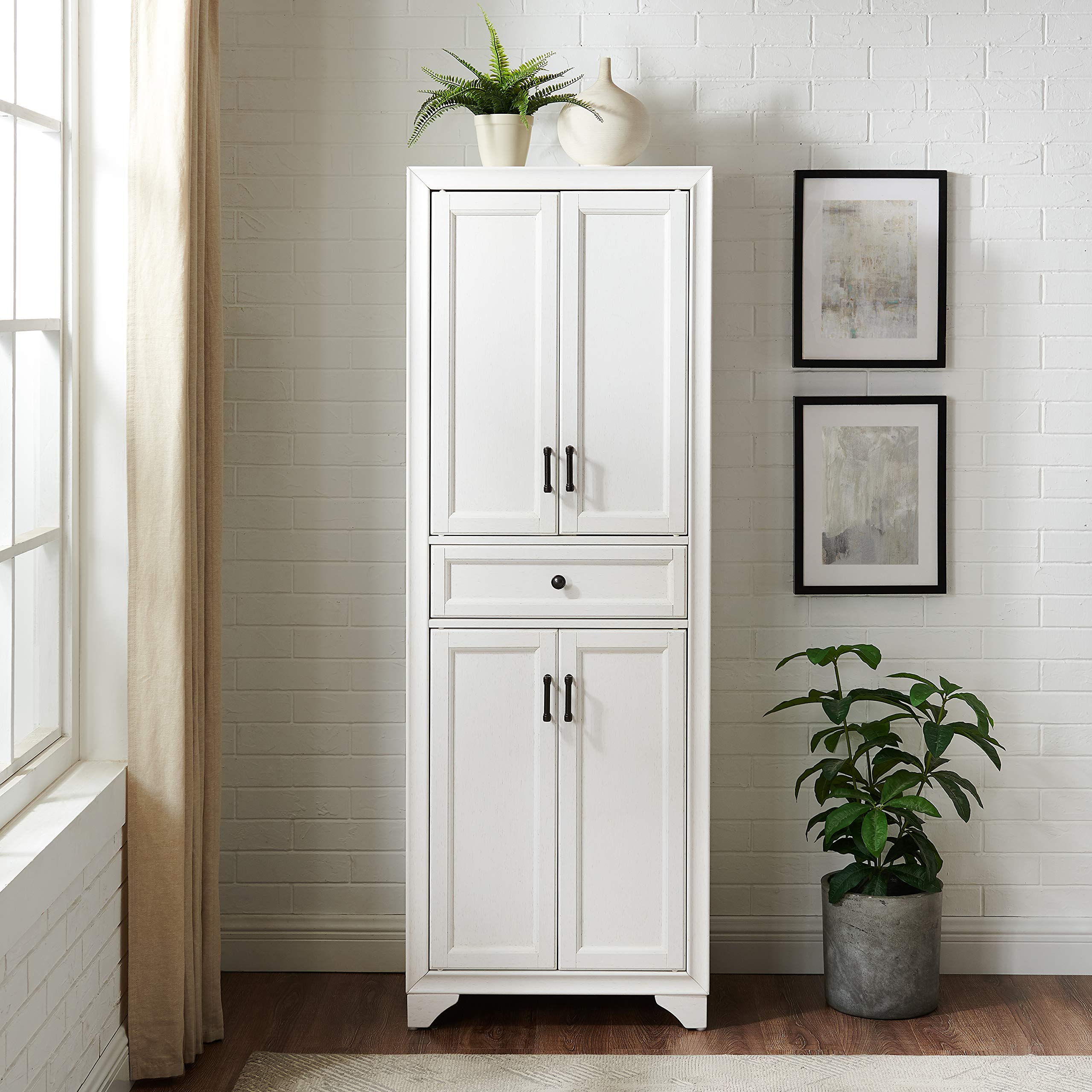 Crosley Furniture Tara Pantry Storage Cabinet with Shelves, Kitchen, Dining, or Laundry Room, Distressed White - Image 14