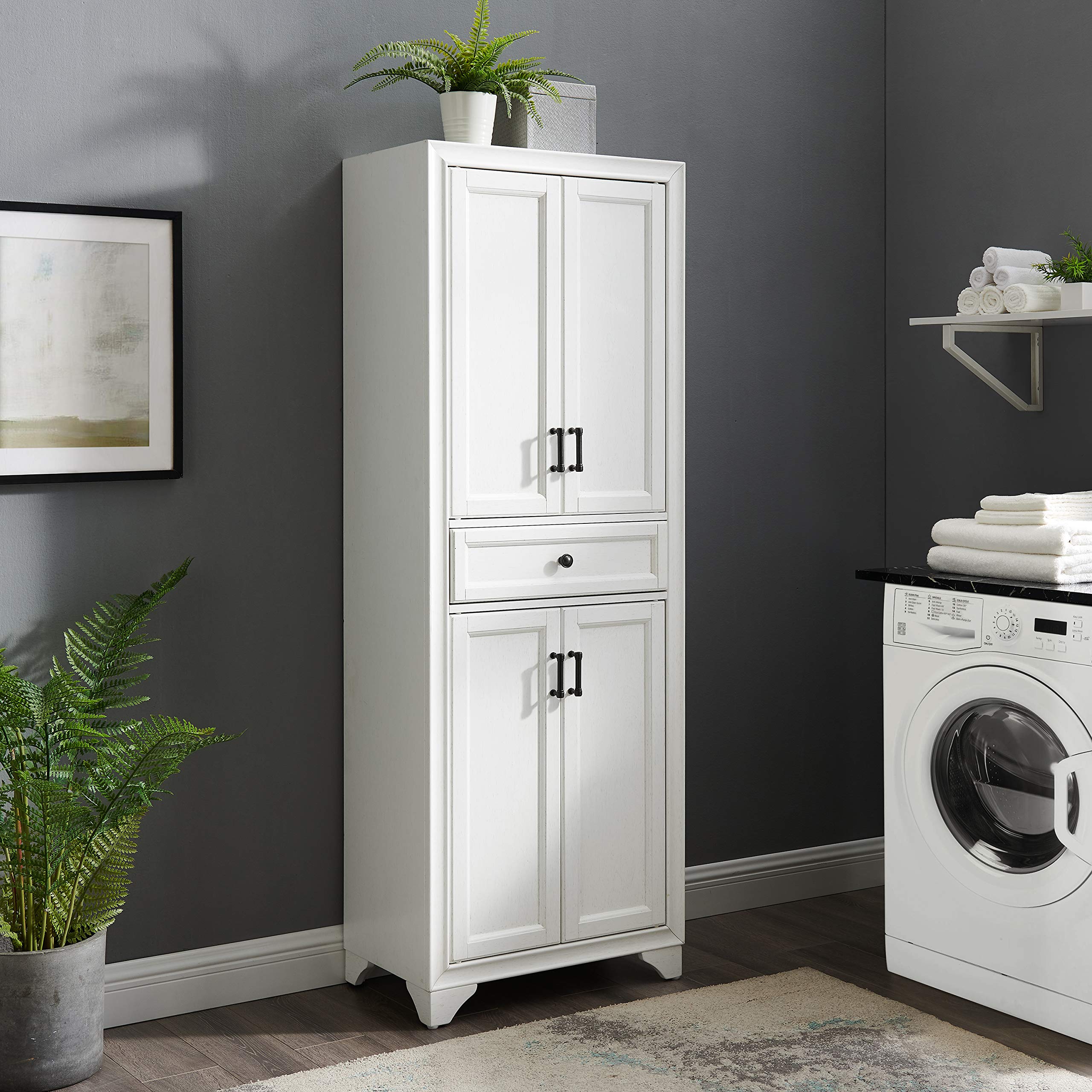 Crosley Furniture Tara Pantry Storage Cabinet with Shelves, Kitchen, Dining, or Laundry Room, Distressed White - Image 15