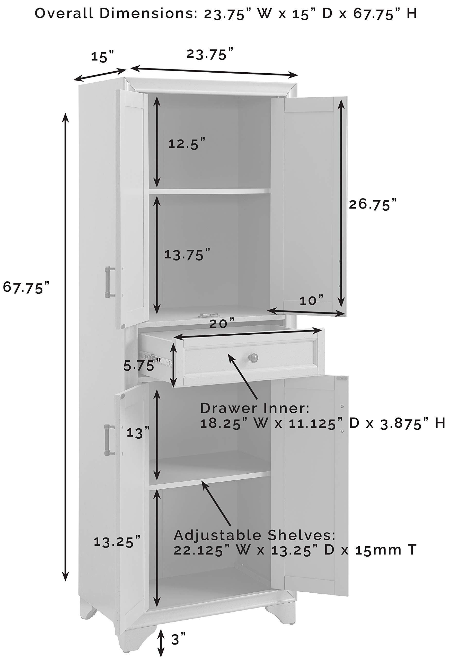 Crosley Furniture Tara Pantry Storage Cabinet with Shelves, Kitchen, Dining, or Laundry Room, Distressed White - Image 3