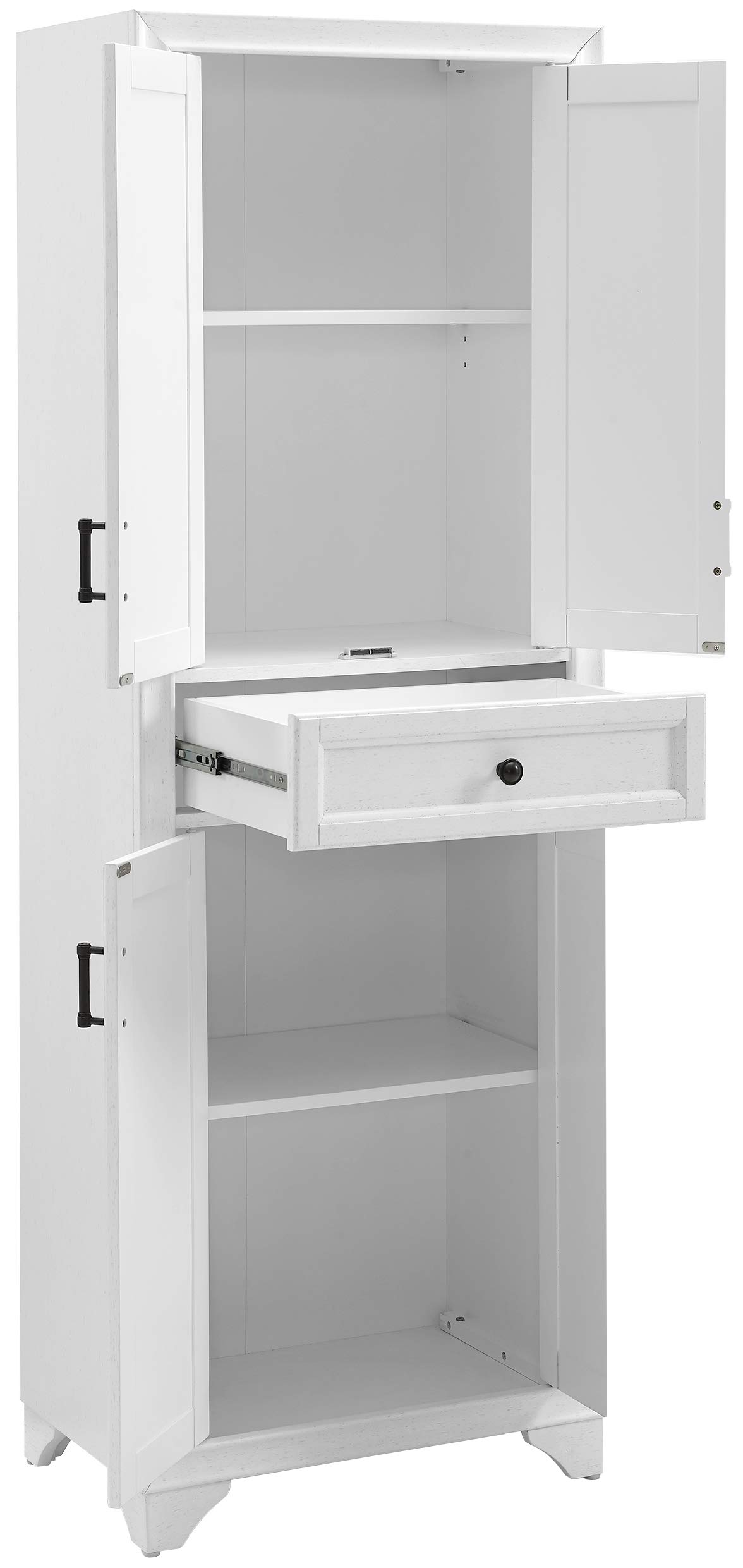 Crosley Furniture Tara Pantry Storage Cabinet with Shelves, Kitchen, Dining, or Laundry Room, Distressed White - Image 5