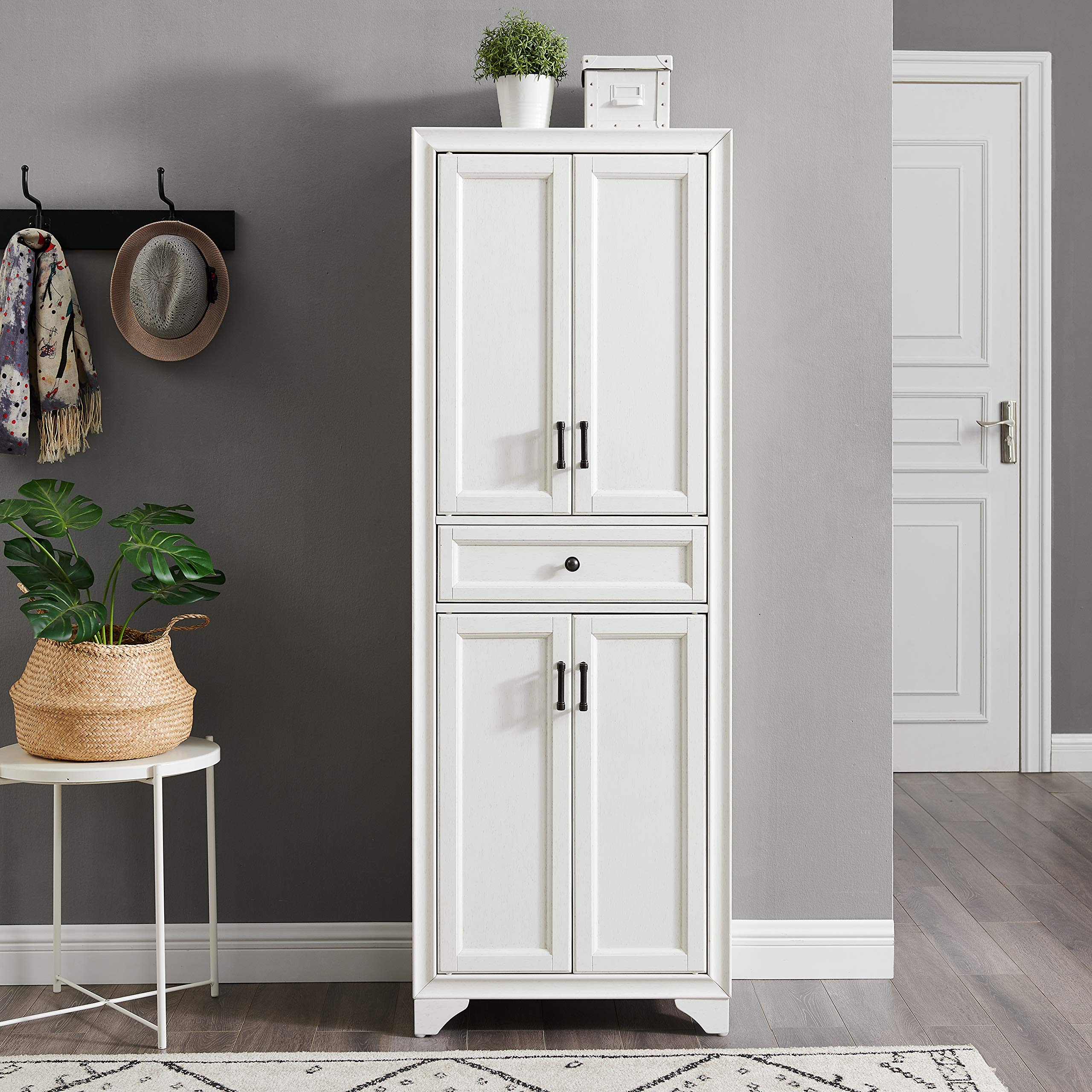 Crosley Furniture Tara Pantry Storage Cabinet with Shelves, Kitchen, Dining, or Laundry Room, Distressed White - Image 8