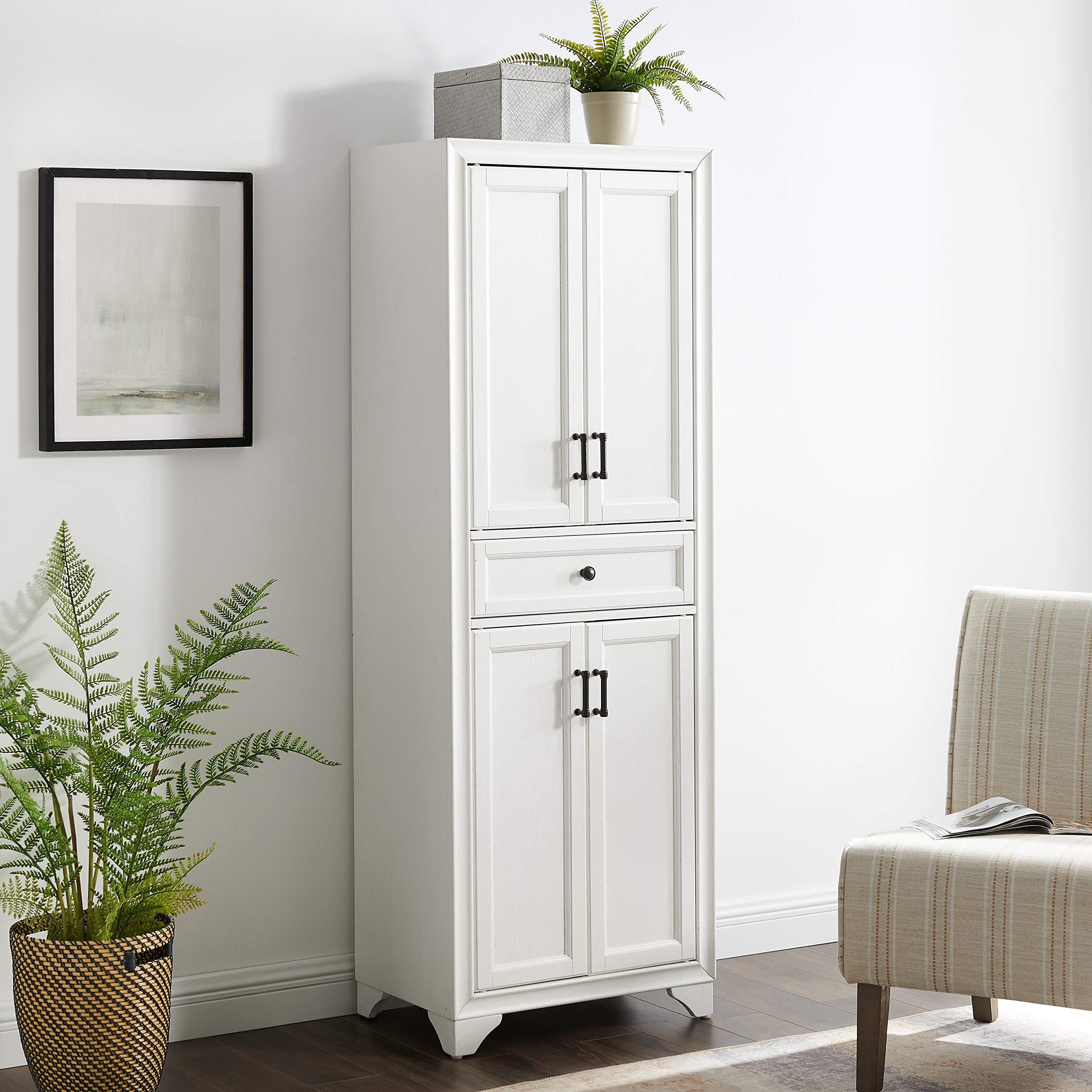 Crosley Furniture Tara Pantry Storage Cabinet with Shelves, Kitchen, Dining, or Laundry Room, Distressed White - Image 9