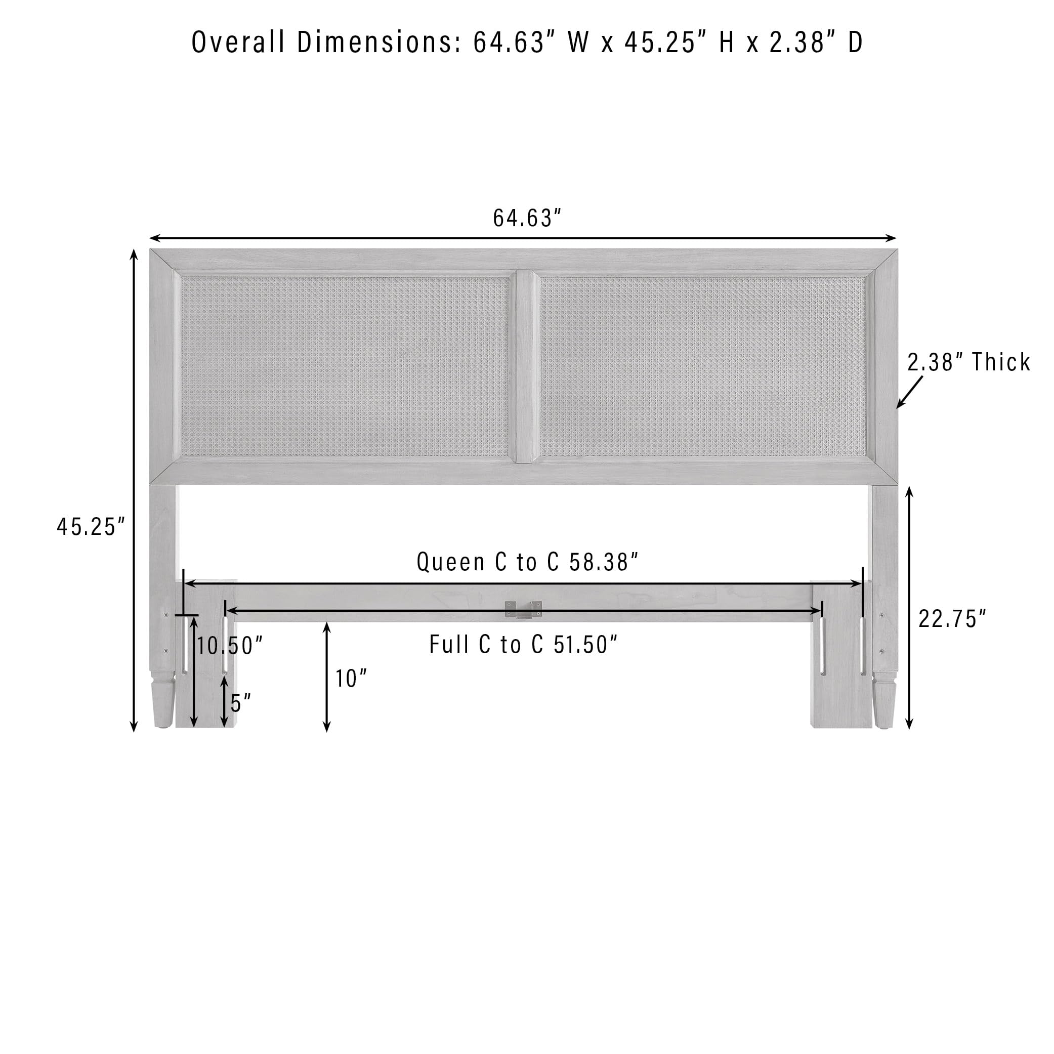 Crosley Furniture Traditional Katia Queen Size Rattan Bed Set, Headboard, Footboard, Rails, Driftwood - Image 7