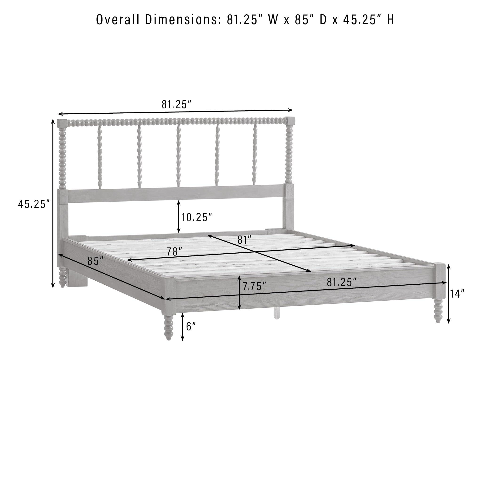 Crosley Furniture Traditional Lucille King Size Bed Set, Headboard, Footboard, Rails, Bobbin Spindles, Brown - Image 3